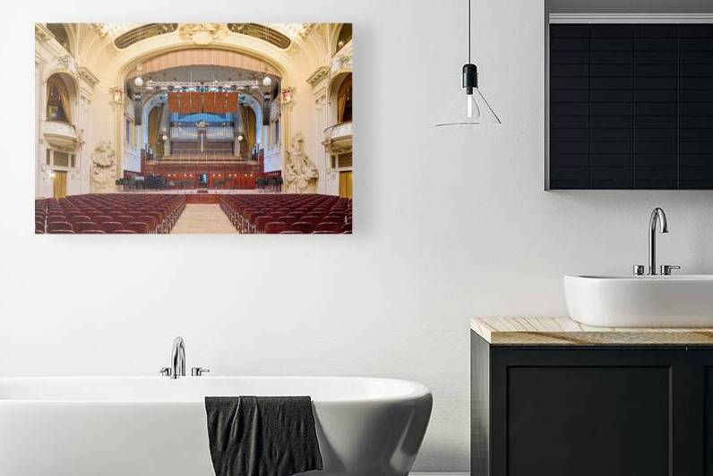 Grand concert hall with organ and empty seats. by Marco Brivio