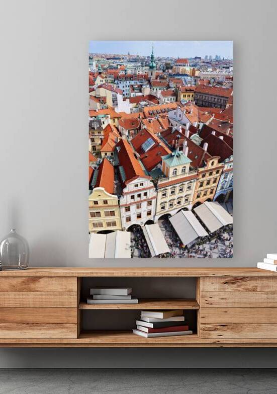 Aerial view of Pragues historic red roofed cityscape and bustli by Marco Brivio