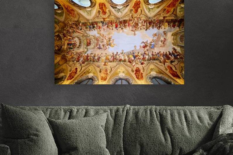 Elaborate ceiling fresco with a banquet scene and angels. by Marco Brivio