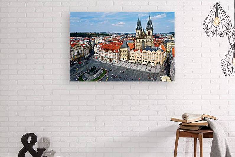 Historic Prague Old Town Square Týn Church and city view. by Marco Brivio