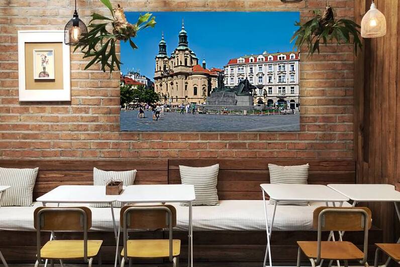 Pragues Old Town Square with St. Nicholas Church and Jan Hus Mo by Marco Brivio