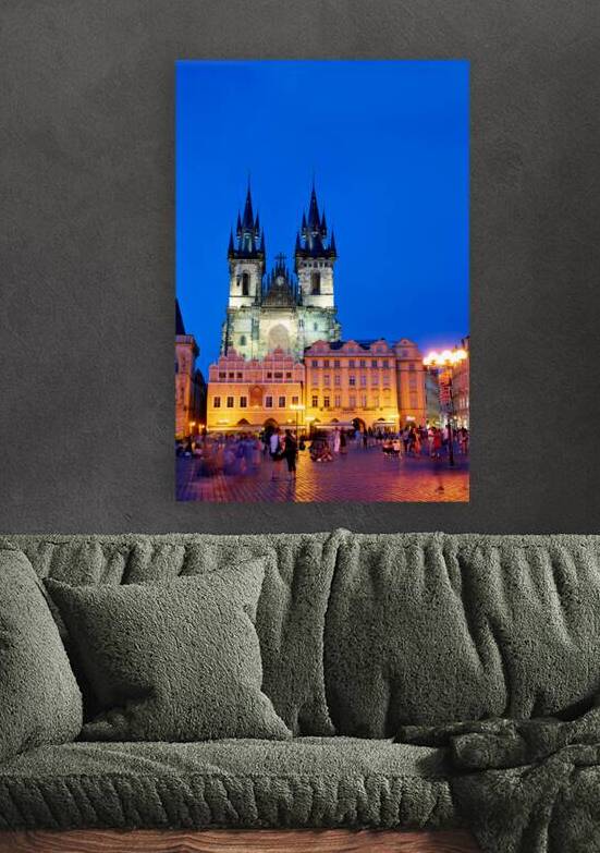 Pragues Tyn Church and Old Town Square at night. by Marco Brivio