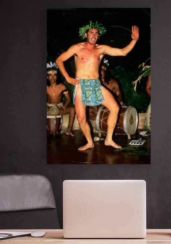 Man performs traditional dance on Easter Island during night eve by Marco Brivio