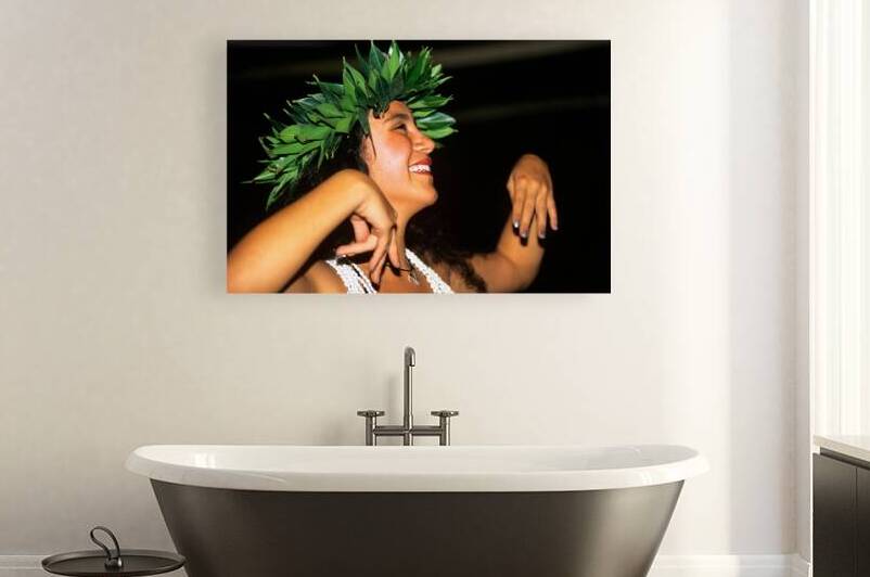 Smiling woman dances in traditional dress on Easter Island by Marco Brivio