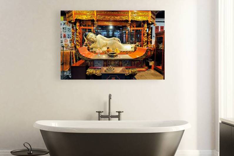 Reclining Buddha statue in temple in Shanghai China by Marco Brivio