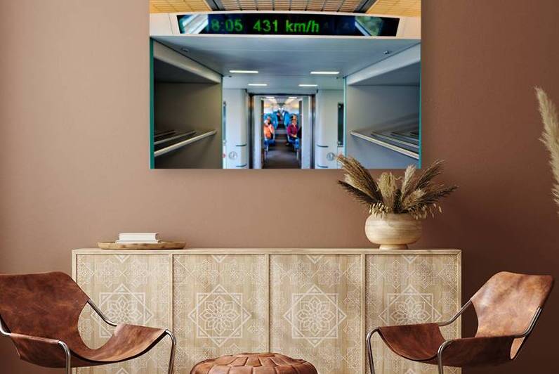 High speed train interior showing speed readout in Shanghai by Marco Brivio