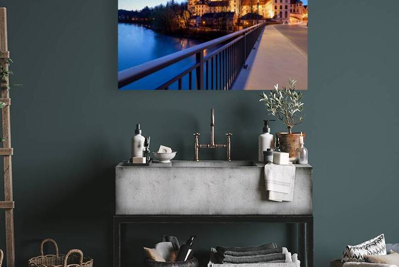 View of St. Mang Abbey at dusk along the Lech River in Bavaria by Marco Brivio