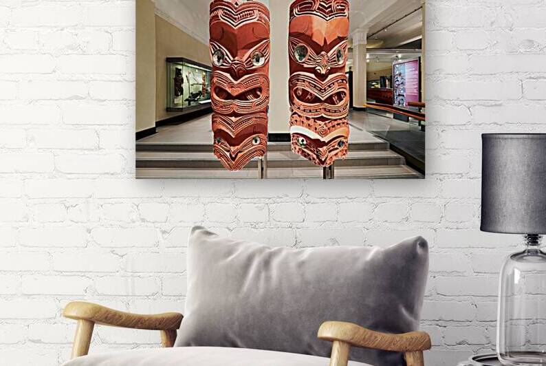 Maori carvings on display at Auckland War Memorial Museum by Marco Brivio