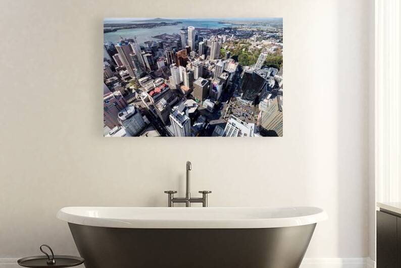 Aerial view shows Auckland city and business district in New Zea by Marco Brivio