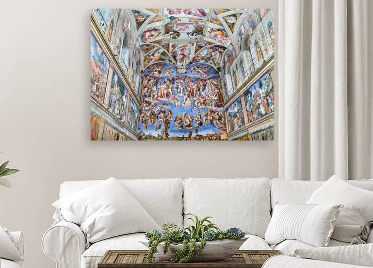 Visitors observe Michelangelos Last Judgement in the Sistine Ch by Marco Brivio