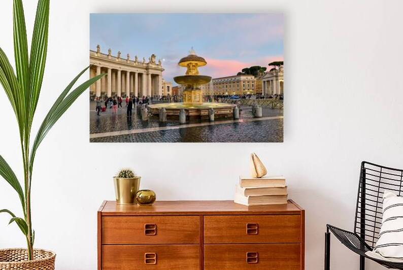 Saint Peters Square at dusk with Berninis fountain and people by Marco Brivio