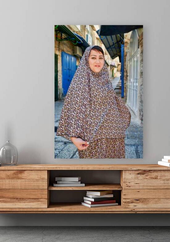 Portrait of a woman standing in Jerusalem streets of Palestine by Marco Brivio