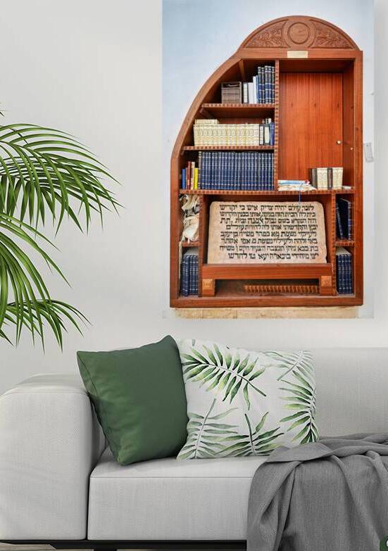 Bookshelf with religious texts in Sephardic synagogues in Jerusa by Marco Brivio