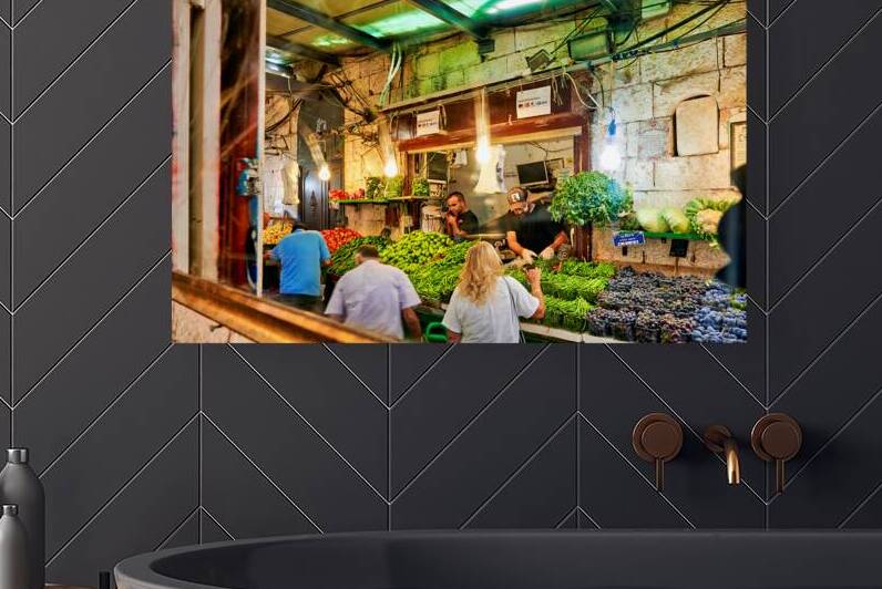 Market scene in Mahane Yehuda Jerusalem with fresh produce by Marco Brivio