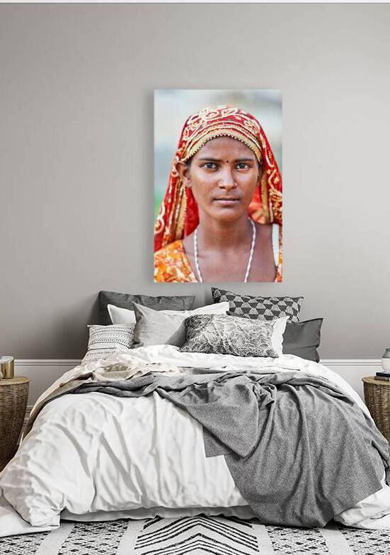 Portrait of woman in traditional dress in Mandawa Rajasthan by Marco Brivio