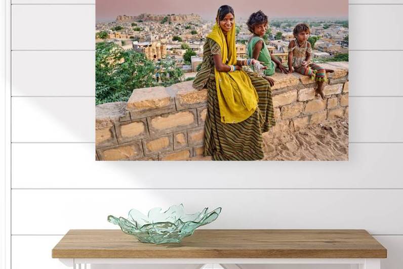 Group of children in Rajasthan Jaisalmer with city view by Marco Brivio