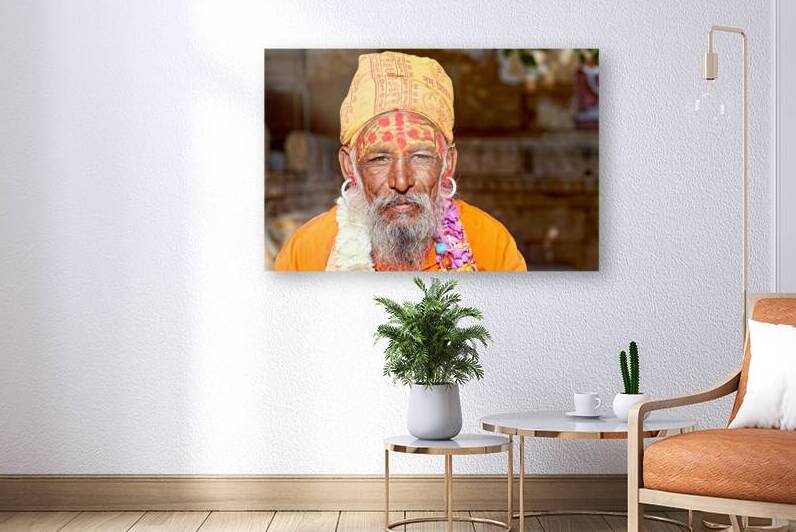 Sadhu holy man in Rajasthan Jaisalmer wearing traditional attir by Marco Brivio