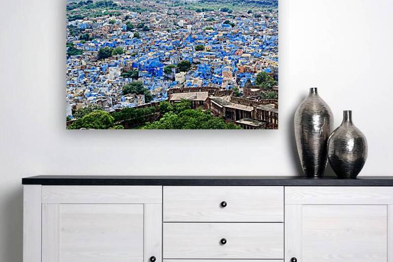 Cityscape view of blue buildings in Jodhpur Rajasthan by Marco Brivio