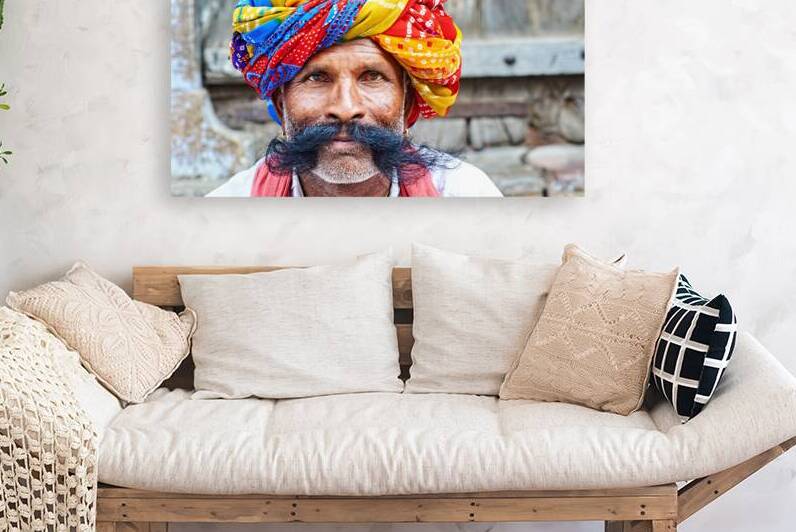 Portrait of an old man wearing colorful turban in Bundi Rajasth by Marco Brivio