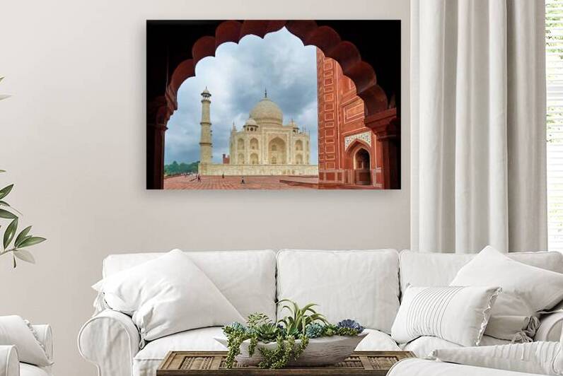 View of the Taj Mahal from an archway in Agra India by Marco Brivio