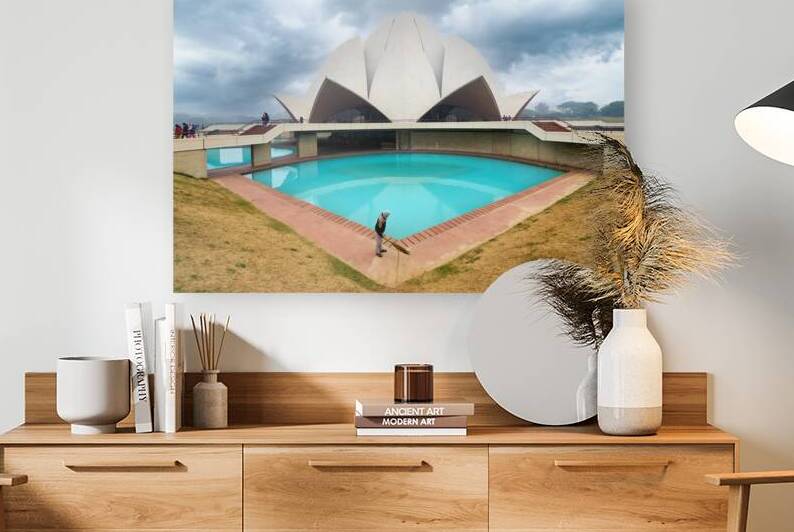 Lotus Temple in Delhi with people visiting and cloudy skies by Marco Brivio