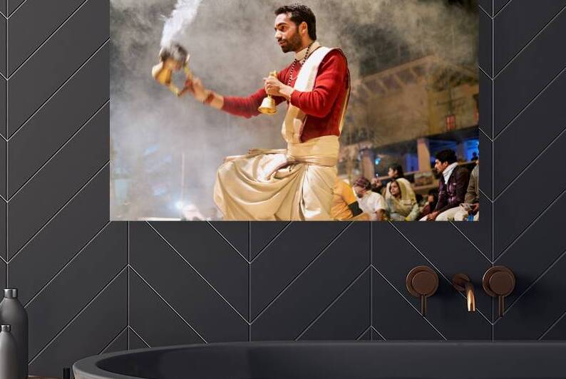 Hindu aarti ceremony in Varanasi during evening rituals by Marco Brivio