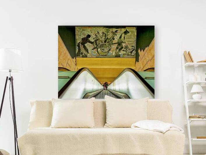 Toledo station view in Naples Metro with artwork above by Marco Brivio