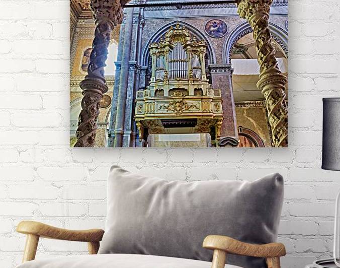 Golden organ in Naples Cathedral with detailed architecture by Marco Brivio