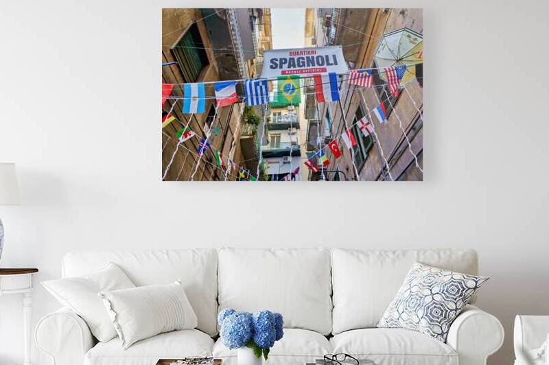 Street signs and flags in Quartieri Spagnoli of Naples Italy by Marco Brivio