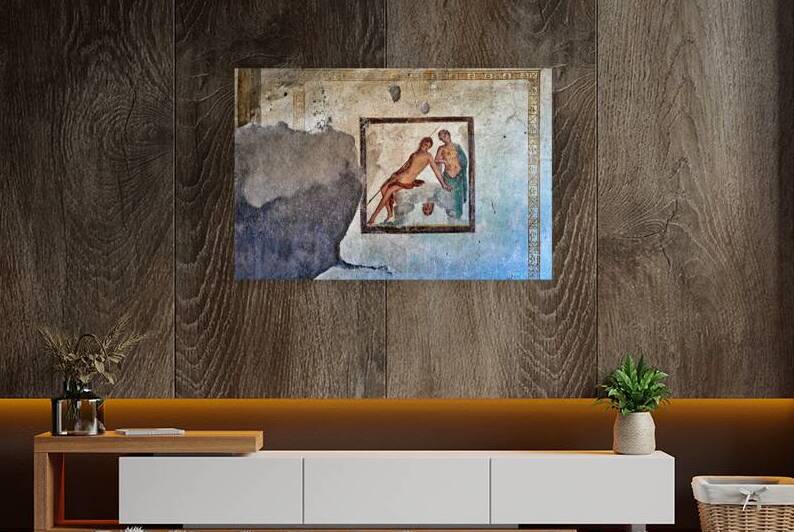 Ancient mural from Pompeii shows figures in a dramatic scene by Marco Brivio