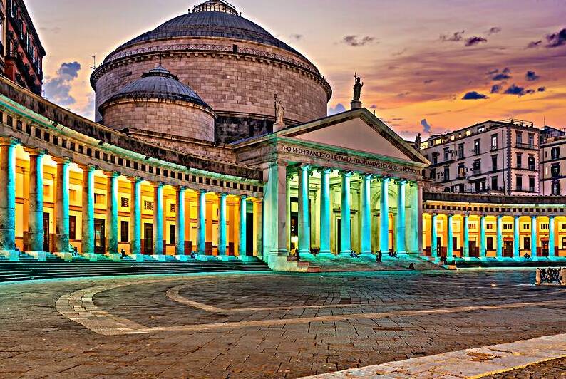 Piazza del Plebiscito and San Francesco di Paola at sunset in Na by Marco Brivio