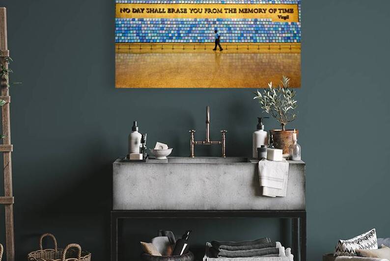 Visitors walk by art display at National September 11 Memorial M by Marco Brivio