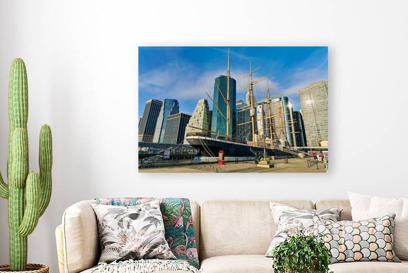 Manhattan skyline with Peking sailboat in New York harbor by Marco Brivio