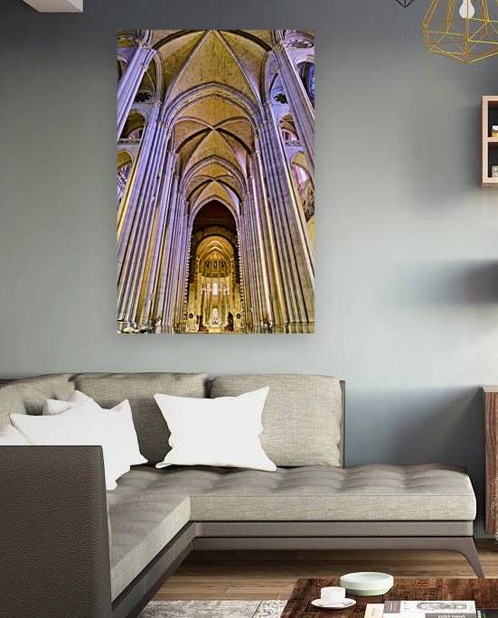 Manhattan cathedral interior showing arches and altar area by Marco Brivio