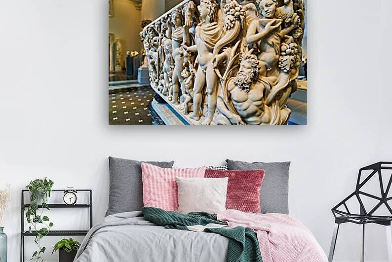 Sarcophagus display in the Greek and Roman Galleries of a museum by Marco Brivio