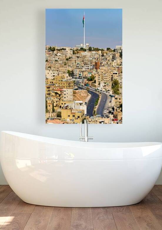 City view of Amman Jordan with buildings and tall flagpole by Marco Brivio