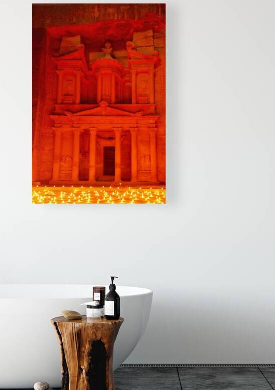 Night view of Al Khazneh in Petra with candle lights by Marco Brivio