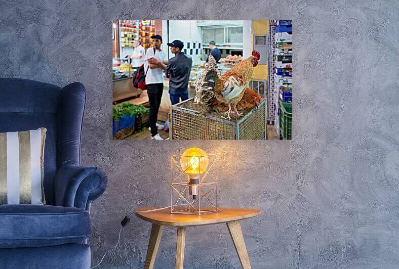 Roosters for sale in the old souk of Fez Morocco by Marco Brivio