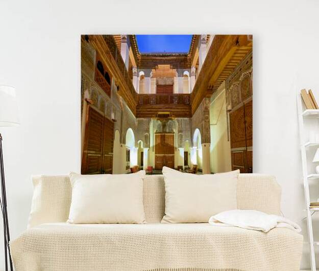 Luxury riad hotel interior in Fez Morocco during evening time by Marco Brivio