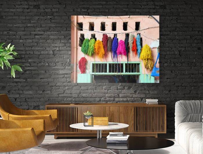 Hanging dyed threads in the dyers souk of Marrakesh Morocco by Marco Brivio