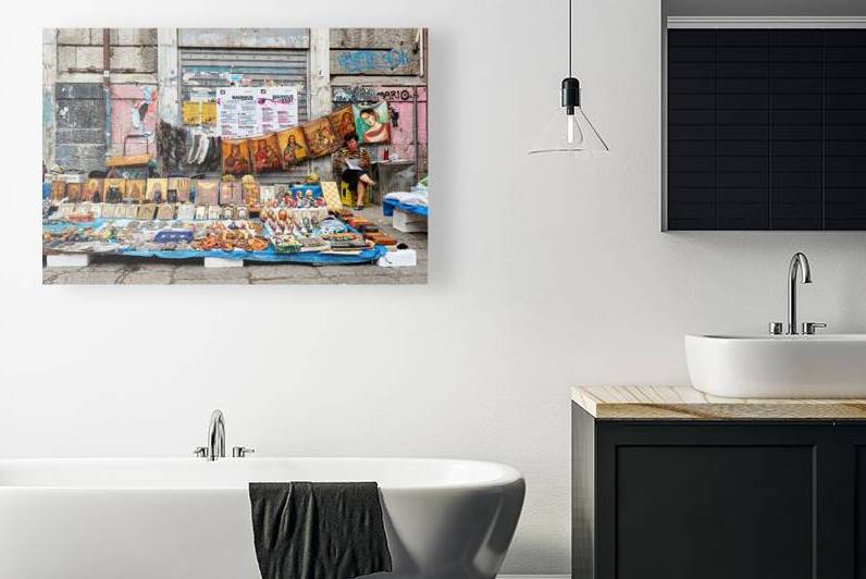 Market scene in Palermo Sicily with local crafts and art by Marco Brivio