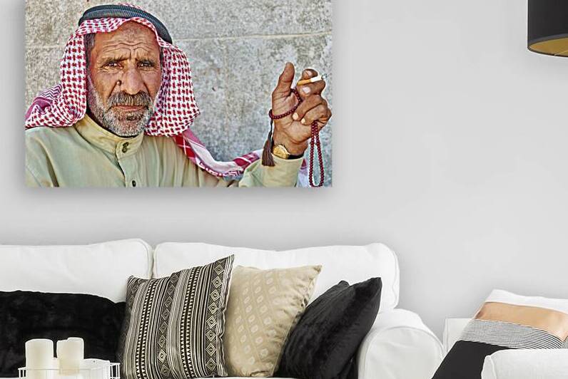 Portrait of a senior man sitting in Aleppo Syria with prayer be by Marco Brivio