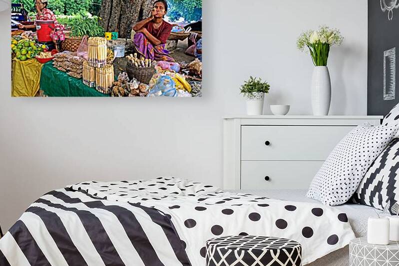 Street market scene in Yangon with local vendors and fresh produ by Marco Brivio