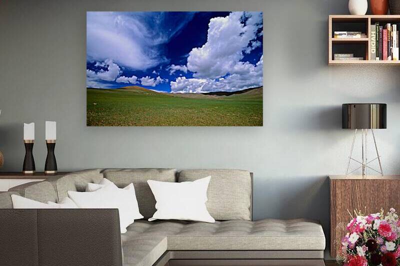 Vast sky over empty landscape in Mongolia during daytime by Marco Brivio