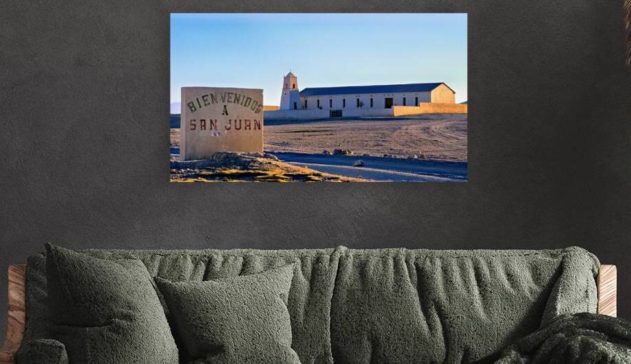 San Juan welcome sign and desert church building. by Marco Brivio