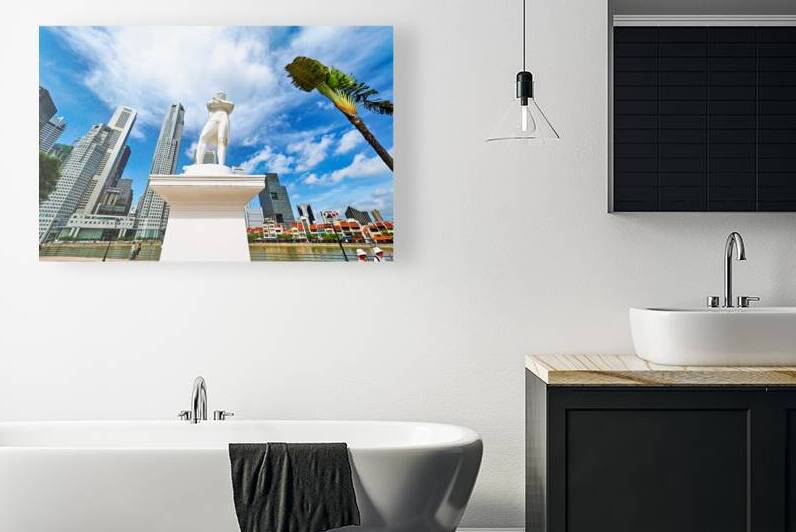 Visitors stand near Raffles landing site in Singapore with clear by Marco Brivio