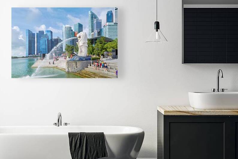 People stroll by a bridge in Singapores tall financial district by Marco Brivio