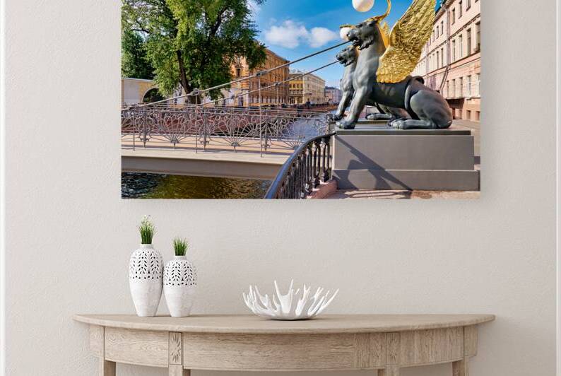 Griffins on bank bridge in saint petersburg russia by Marco Brivio