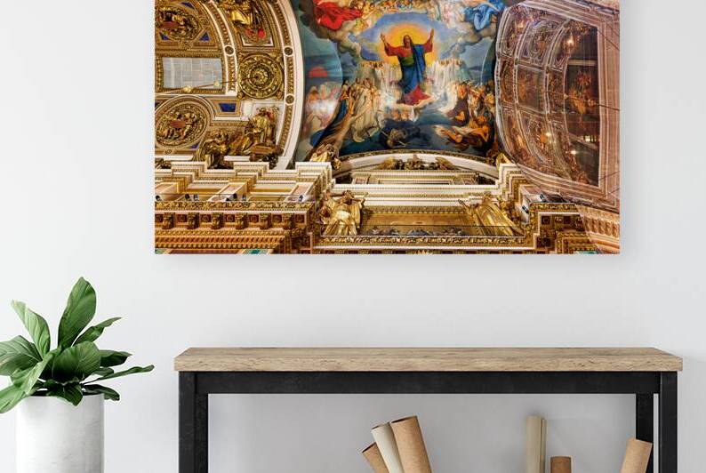 Visitors admire the ceiling painting in St. Isaacs Cathedral by Marco Brivio