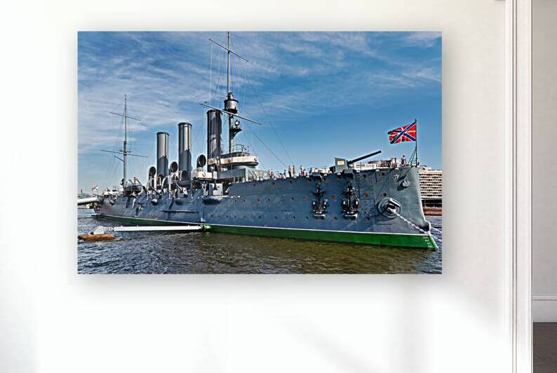 Cruiser Aurora in St. Petersburg Russia on a sunny day by Marco Brivio